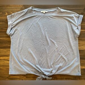 Blue Envelope Light Blue/Gray Tie-Front Short Sleeve Crop Tee